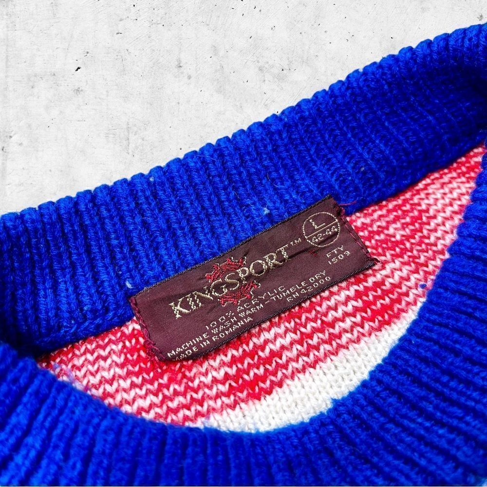 Vtg 80s 90s Kingsport Fair Isle Nordic Sweater, Striped, Holiday, Dad Grandpa L - Picture 4 of 5